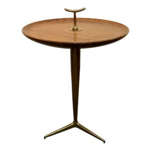 Osvaldo Borsani Solid Brass + Walnut Tri-Leg Table C1960s