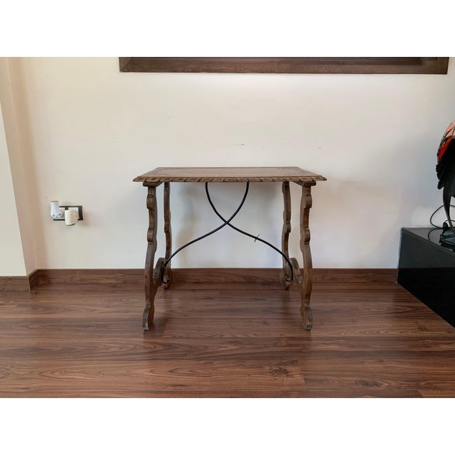 Side Table of Chestnut with Carved Lyre Legs, Spanish, 19th Century For Sale - Image 9 of 18