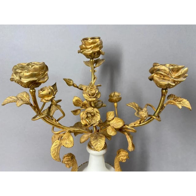 19th Century 19thC French Louis XVI White Marble Bronze Candelabras - Pair For Sale - Image 5 of 17