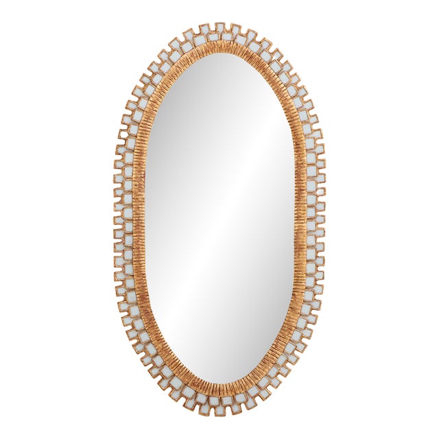 Oval Gilt Resin and Blue Glass Mirror in Manner of Line Vautrin. For Sale