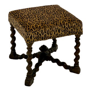Vintage Barley Twist Ottoman in Leopard by Hickory Chair For Sale