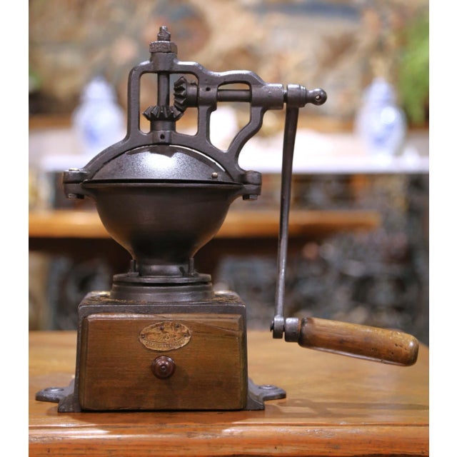 French Early 20th Century French Peugeot Frères Cast Iron Coffee Grinder, Model A For Sale - Image 3 of 17
