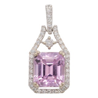 4.5Ct Kunzite Pendant With Earth Mined Diamonds Accents: Slid 14k Gold, 10x8mm For Sale