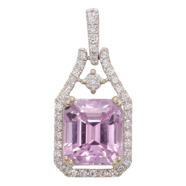 4.5Ct Kunzite Pendant With Earth Mined Diamonds Accents: Slid 14k Gold, 10x8mm For Sale