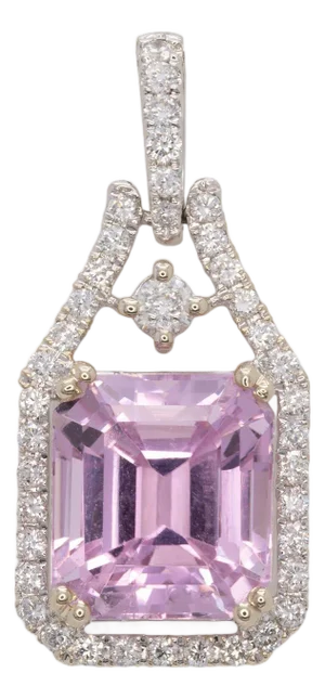 4.5Ct Kunzite Pendant With Earth Mined Diamonds Accents: Slid 14k Gold, 10x8mm