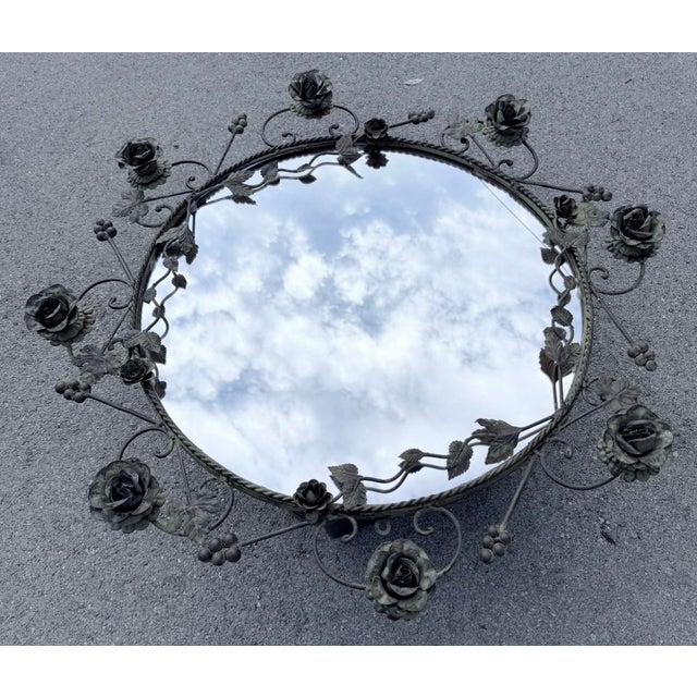 A fabulous vintage Italian tole mirror, art with function, age to perfection a verdigris finish and brownish. Combination...