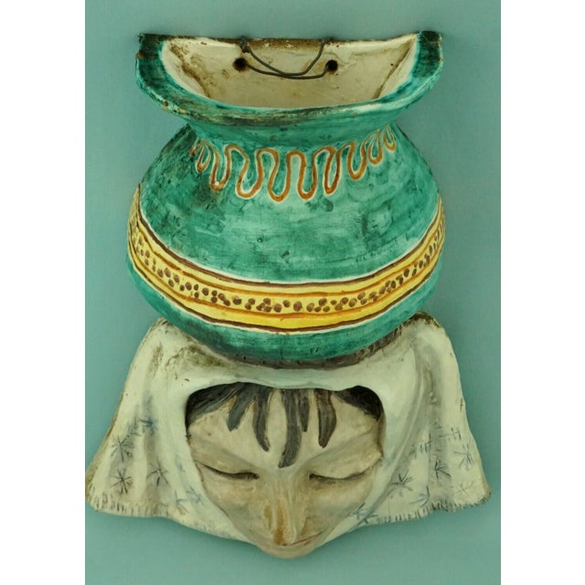 Art Deco Ceramic Wall Mask of Commoner with Vase by Merlone for Tanagra, Rome, Italy, 1940s For Sale - Image 6 of 18