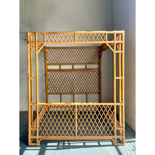Vintage Boho Trellis Rattan Queen Canopy Bed For Sale In West Palm - Image 6 of 6