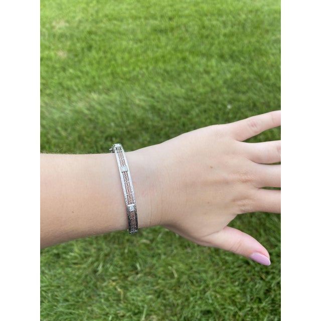 1910s Art Deco .30ctw Diamond Bangle Bracelet, 14k White Gold, Length 7 Inches For Sale In Greensboro - Image 6 of 6