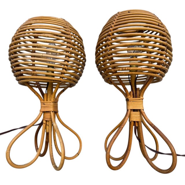Mid-Century French Rattan and Wicker Table Lamps by Louis Sognot, 1960s, Set of 2 For Sale - Image 18 of 18