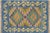 Rustic Turkish Kilim Blue Gold Hand-Woven Wool Rug For Sale - Image 9 of 9