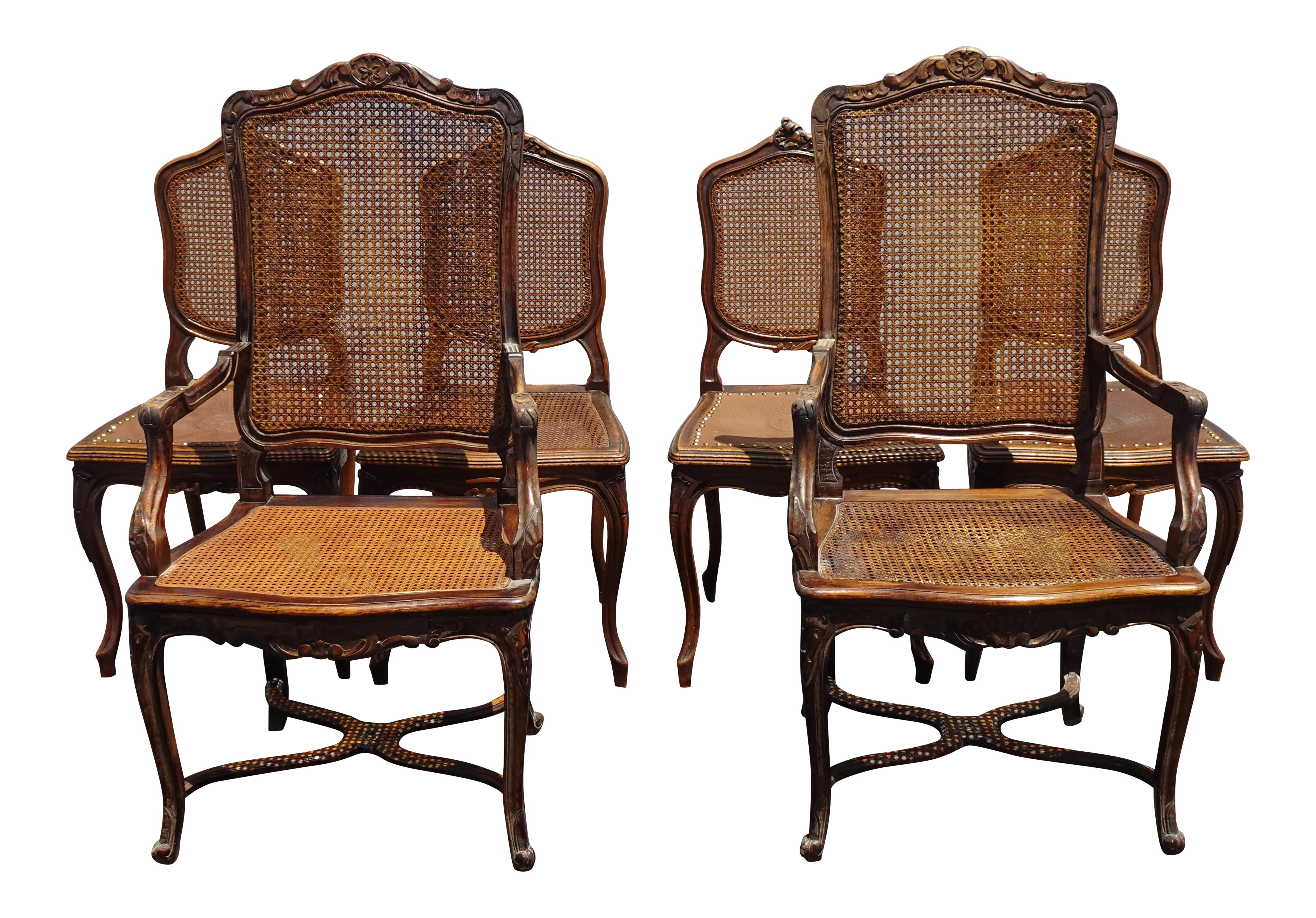 Spanish & French Style Cane Dining Throne Chairs SCs W Embossed Leather - Six - image 0