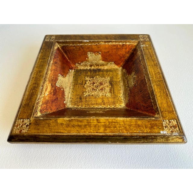 Florentia hand-made in Italy dresser tray/catchall stamped & numbered on underside with green felt bottom. Gold & copper...
