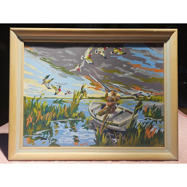 Vintage "Paint by Numbers" Hunting Scene - Framed For Sale - Image 12 of 12