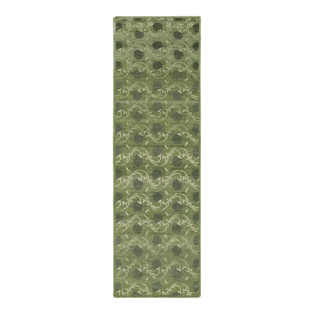 Contemporary Block Print Floral Wool Runner by Rug & Kilim, India For Sale