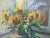 Traditional Still Life of Sunflowers in Vase Reflection Framed Signed Unknown Oil Painting For Sale - Image 3 of 6