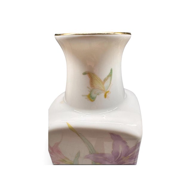 Vintage Japanese Mino Ware Porcelain Floral Vase With Lilies For Sale - Image 4 of 5