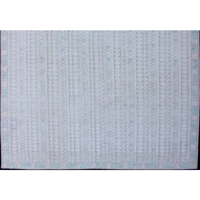 Mid-Century Modern Modern Swedish Design Rug With All-Over Design in White, Taupe & Light Blue For Sale - Image 3 of 13
