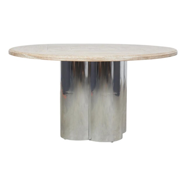 Pace Collection Mid Century Modernist Pickled Oak & Chrome Quatrefoil Dining Table For Sale