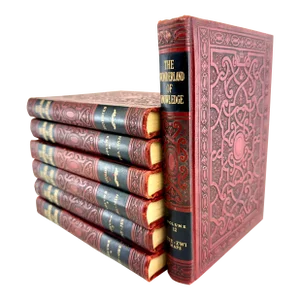 Vintage 1950's Red Book Decor, the Wonderland of Knowledge, Set of 7