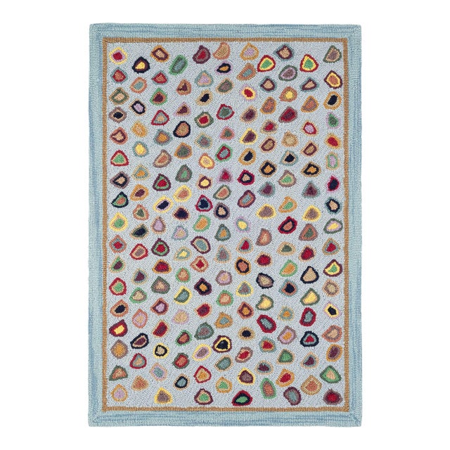 Dash & Albert by Annie Selke Cat's Paw Blue Micro Hooked Wool Rug, 2' x 3' For Sale