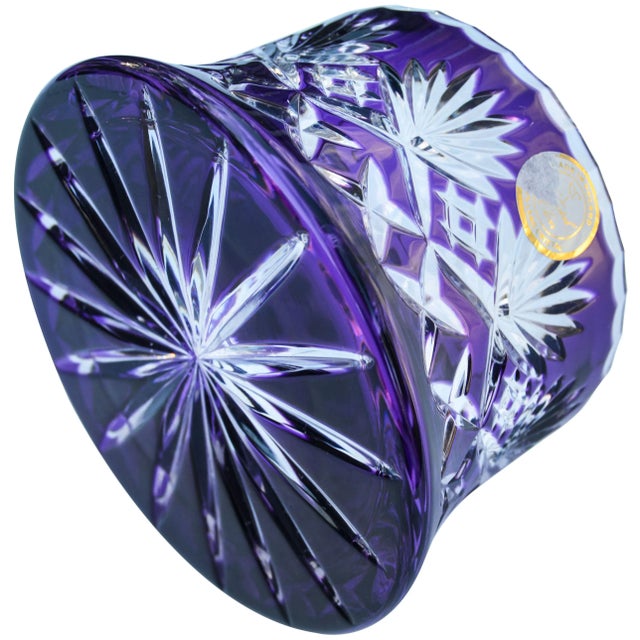 Glass Amethyst Purple Crystal-Cut Vase For Sale - Image 7 of 8