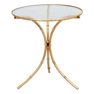 Italian Gilt Faux Bamboo and Glass Side Table For Sale