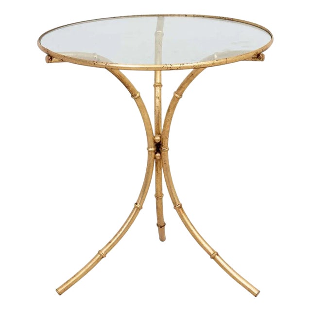Italian Gilt Faux Bamboo and Glass Side Table For Sale