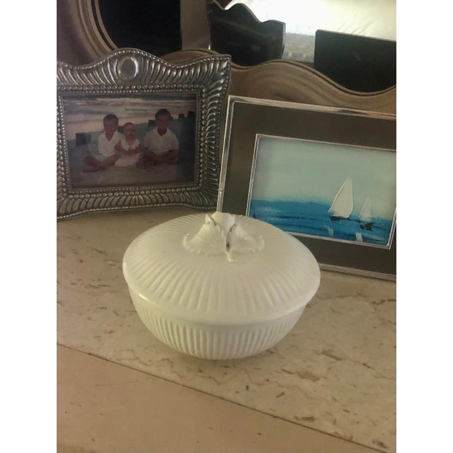 Portugal Blanc De Chine Ribbed Decorative Covered Bowl With Rose For Sale - Image 11 of 11
