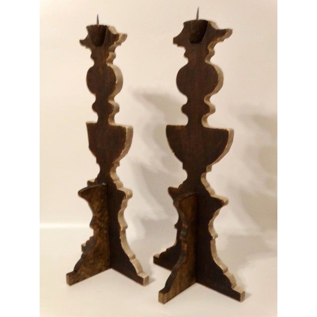 1990s Italian Trompe L’oeil Pricket Candlesticks 29" Height, a Pair For Sale - Image 5 of 8