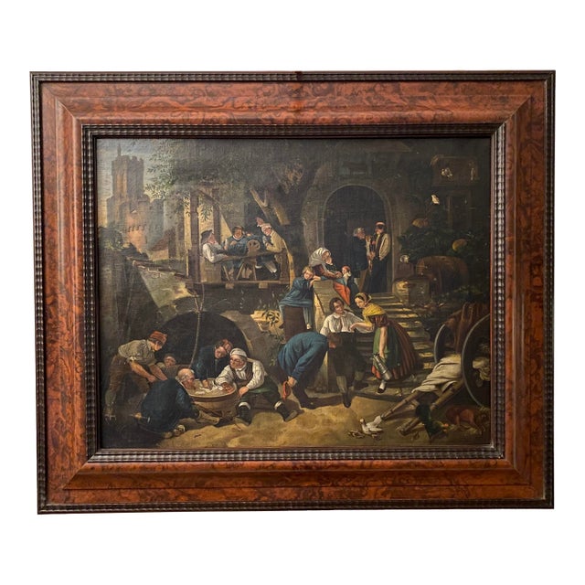 19th Century German Genre Painting Attributed to Johann Sperl Village Scene For Sale