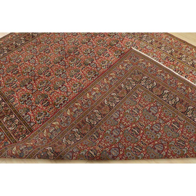 Tabriz Rug 8’1” X 10’11” Red Wool Vintage Traditional Hand-Knotted Carpet For Sale - Image 12 of 13