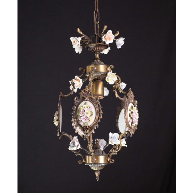 Vintage Art Nouveau Style Italian Ceramic Flower Chandelier, 1970 For Sale - Image 4 of 10