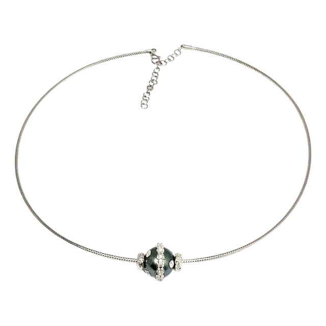 Diamond Tahitian Pearl Necklace 0.60 TCW 14k Gold Certified For Sale