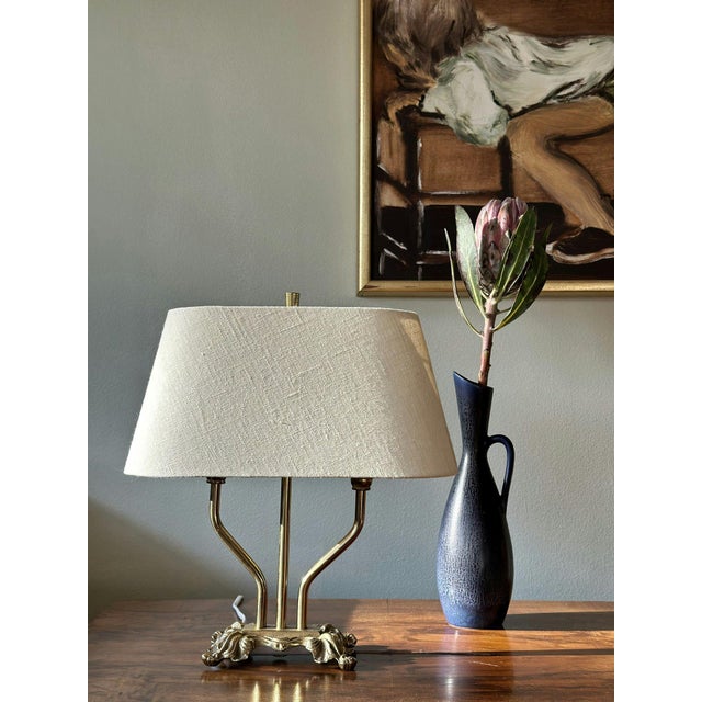 Gold Brass Table Lamp with Double Arms. 1940s For Sale - Image 8 of 8