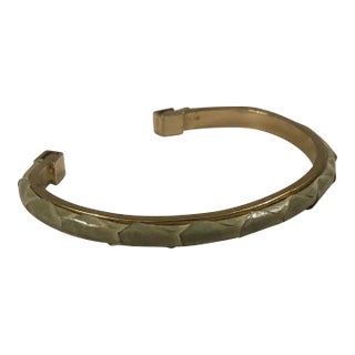 1980s Celery Green Snakeskin Gold Bangle Bracelet For Sale