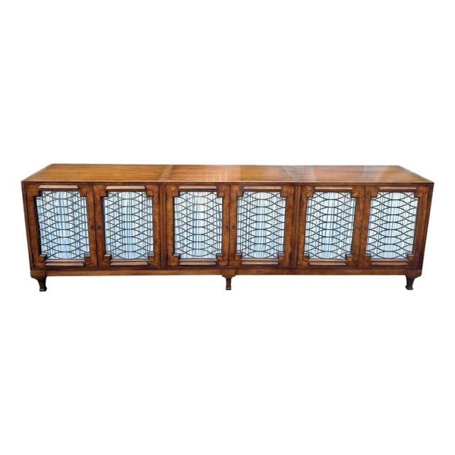 This Vintage French Empire-Style Cherry Credenza with Six Lattice Doors is gorgeous, featuring beautifully detailed...