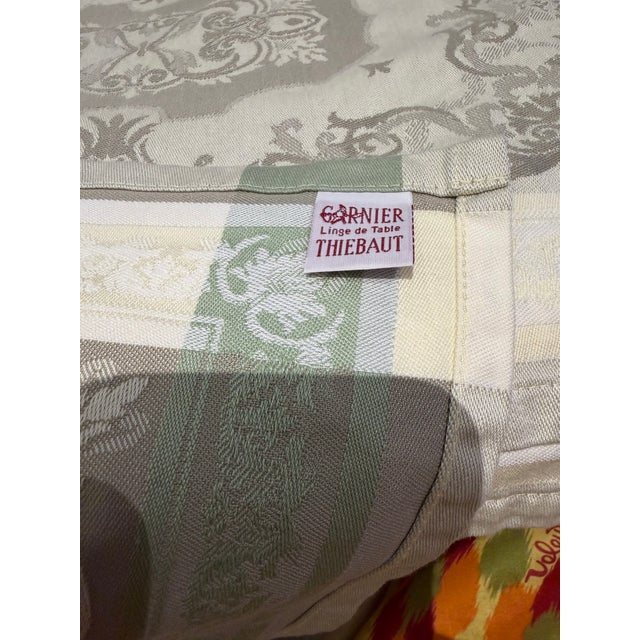 Exquisite set of ten, unused 100% French cotton, Jacquard botanical motif, sage green, troupe, beige and cream color...