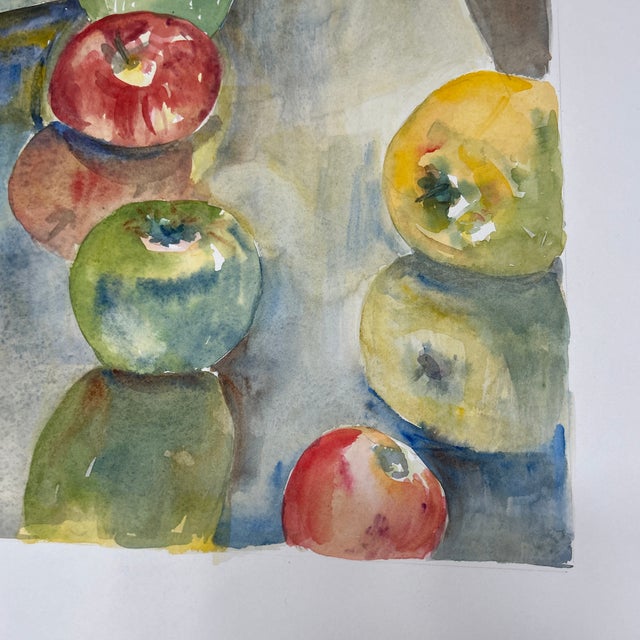 Impressionist 1980’s Original Impressionist Stacks of Apples Still Life Watercolor Painting For Sale - Image 3 of 5