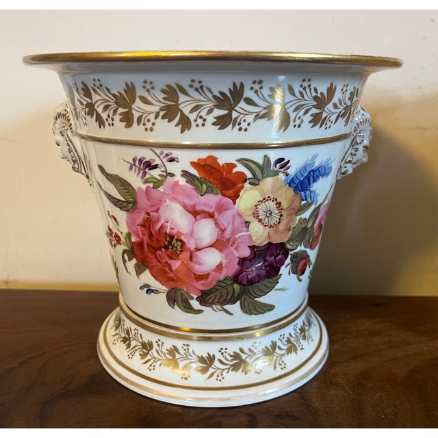 Pink Antique Early 19th Century English Porcelain Cachepot Flower Pots With Satyr Mask Handles Circa 1820 - A Pair For Sale - Image 8 of 18