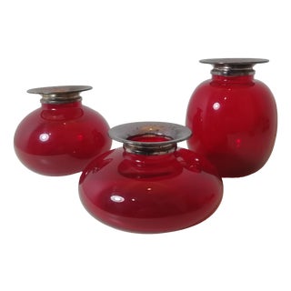 Ruby Red Murano Glass Vases, Italy, 1980s, Set of 3 For Sale