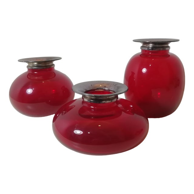 Ruby Red Murano Glass Vases, Italy, 1980s, Set of 3 For Sale