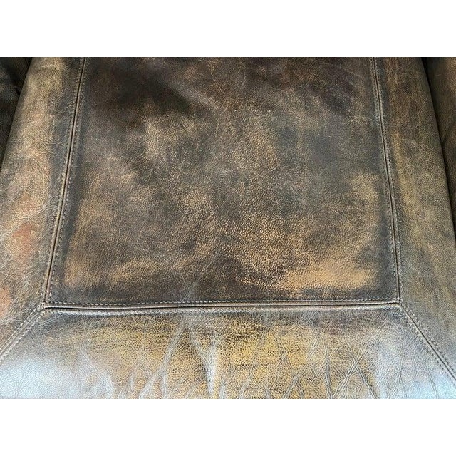 Mid-Century Modern Vintage Distressed Leather Sofa With Lion Paw Feet For Sale - Image 3 of 16