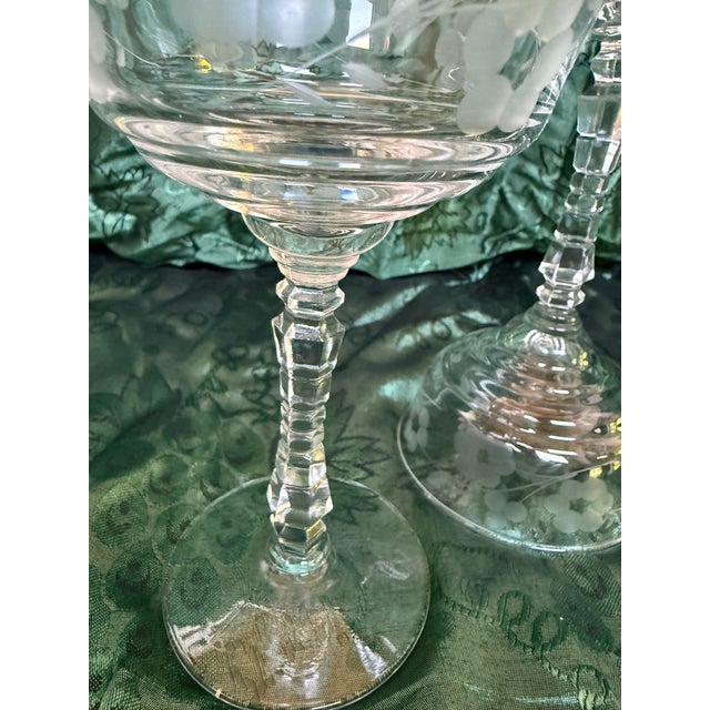 Long Sleek Stem Etched Crystal Wine Glass 2pcs