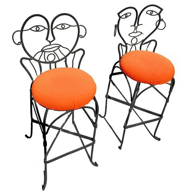 1960s Pop Art John Risley Style Wrought Iron Barstool Pair | Chairish