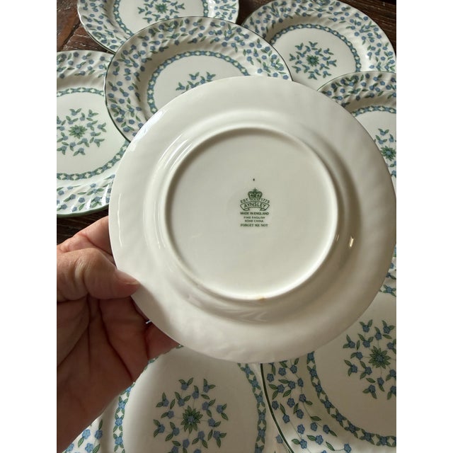 Vintage Aynsley Forget Me Not Bone China Plates 6.25 Inch Blue Floral England Dessert Plates - Set of 13 For Sale In Chicago - Image 6 of 7