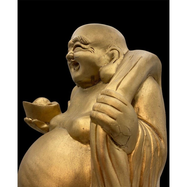 1920s Antique Japanese Wooden Hotei with Gilt-Coloured Finish, Early Shōwa Period, 1920s-1940s For Sale - Image 5 of 15