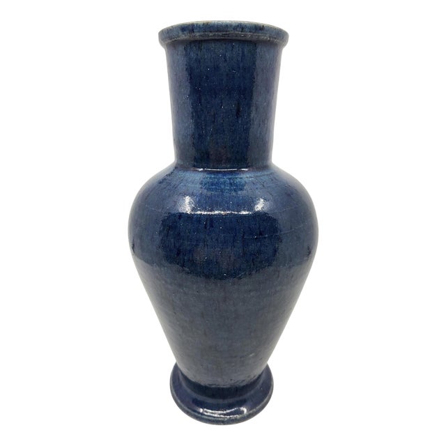 Vase in French Blue Enamelled Stoneware from Accolay, 1970s For Sale