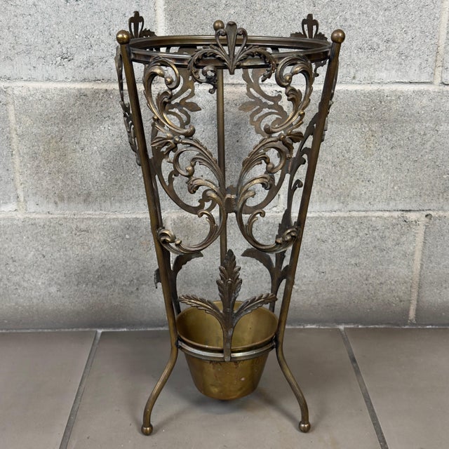 Baroque Antique Umbrella Stand in Brass, 1900s For Sale - Image 3 of 11
