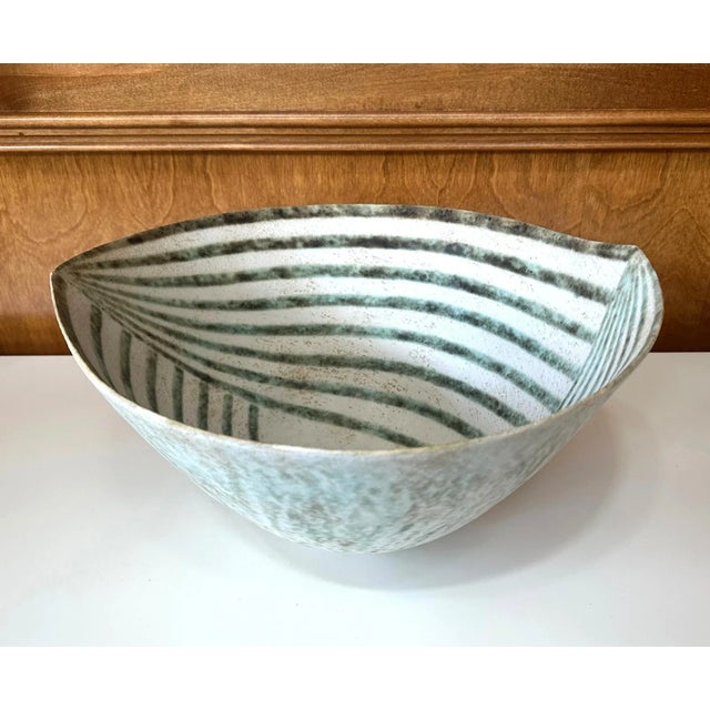 Large Ceramic Leaf Bowl with Banded Glaze by John Ward For Sale - Image 10 of 12
